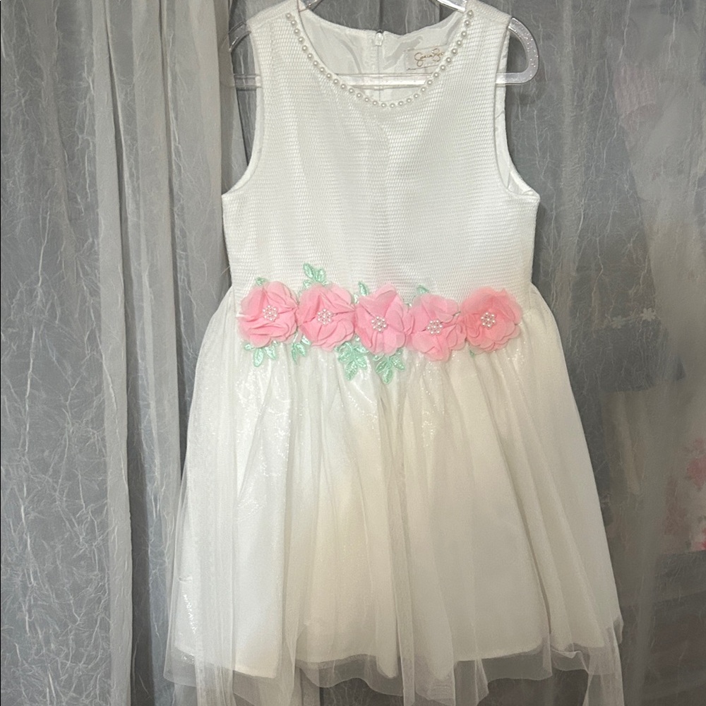 White Dress with Pink Floral Accents